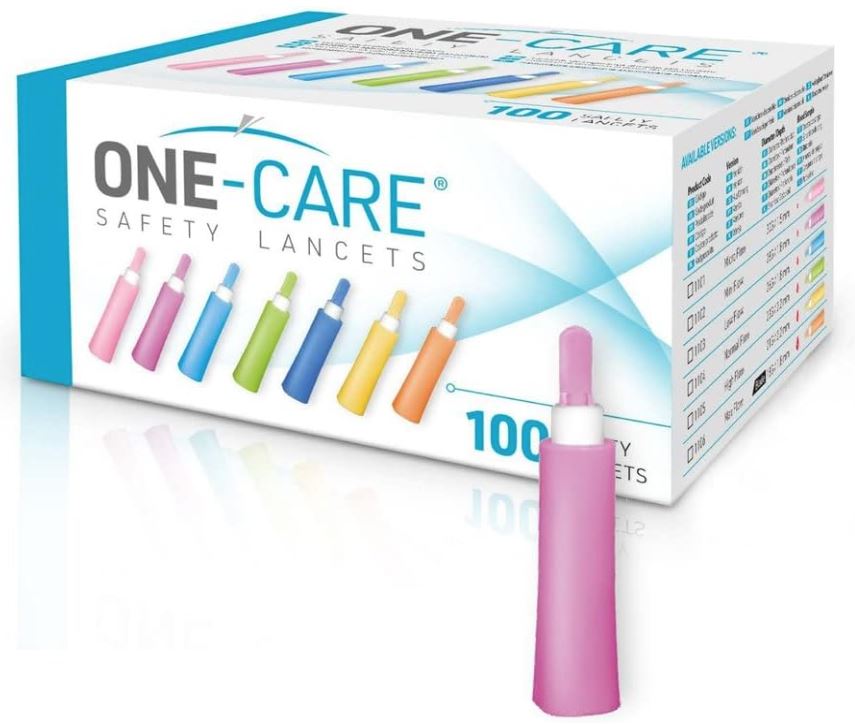 MDI1102 - MediVena ONE-CARE Safety Lancets, Contact-Activated, 28G x 1.8mm, Box of 100