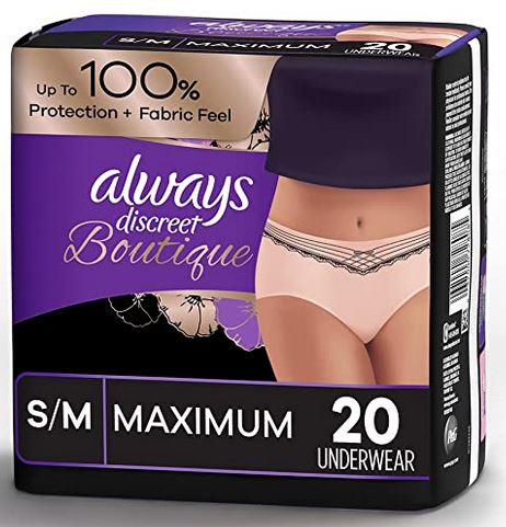 ALW3700072795-Always Discreet Boutique High Rise Incontinence and Postpartum Incontinence Underwear for Women, Size S/M, Maximum Absorbency, Peach