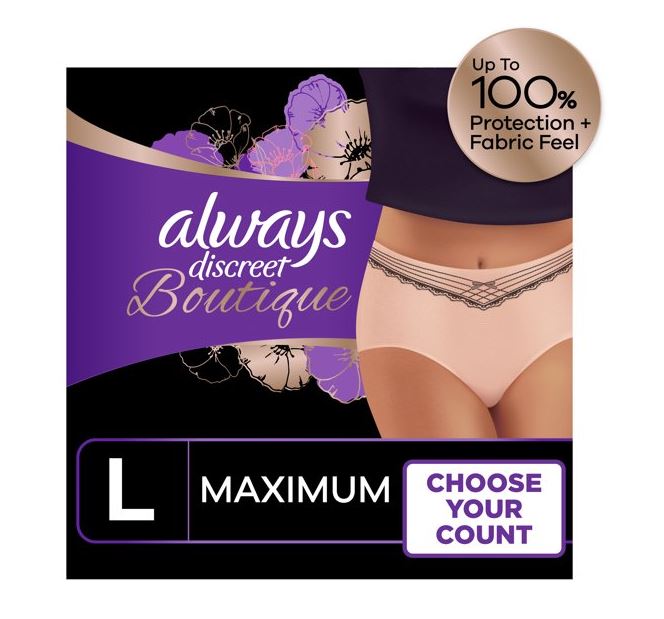 ALW37000728092-Always Discreet Boutique, Incontinence & Postpartum Underwear for Women, Maximum Protection, Peach, Large