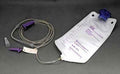 IV bag with tubing on a gray background