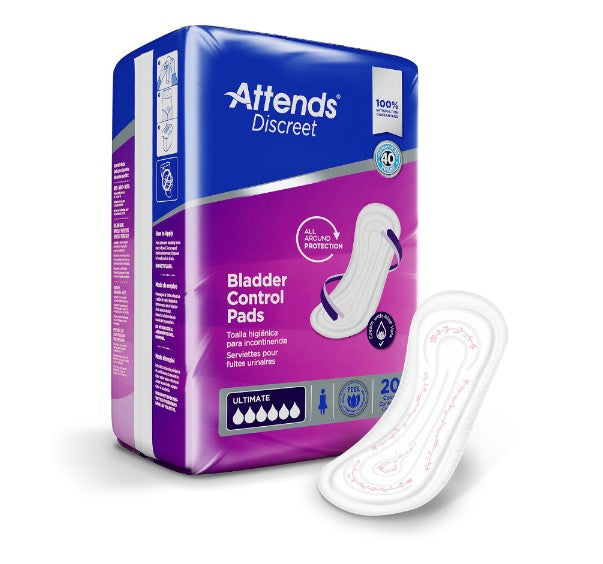 ATTADPULT-Attends Discreet Bladder Control Pad 15in Length Heavy Absorbency Polymer One Size Fits Most Female Disposable