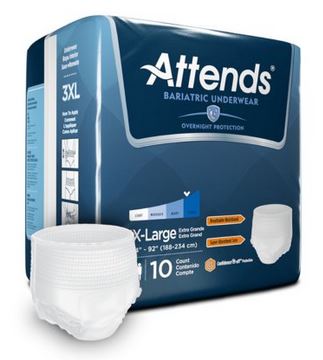 ATTAU60-Attends Bariatric Pull On Underwear with Tear Away Seams XXXLarge Disposable Heavy Absorbency