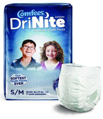 ATTCMF-YSM-Unisex Youth Absorbent Underwear Comfees DriNite Juniors Pull On with Tear Away Seams Small / Medium Disposable Heavy Absorbency