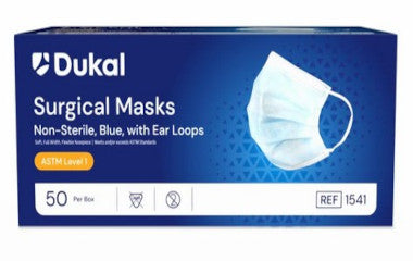DKL1541-Face Mask, Procedure, Earloop, Blue, Latex Free (LF), Box of 50