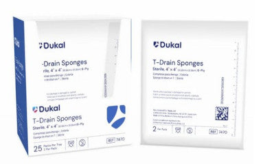 DKL7470-Drain Sponge, 4in x 4in, 6-Ply, Cotton T-Drain, Box of 25