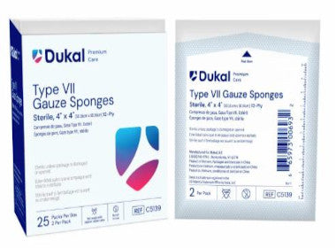 DKLC5139-USP Type VII Gauze Sponge Caliber Cotton 12-Ply 4 X 4 Inch Square Sterile, Box of 25