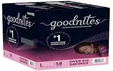 GOODNITEGRL-LRG-GoodNites Female Youth Pull On Underwear with Tear Away Seams LARGE 68-95lbs Disposable Heavy Absorbency