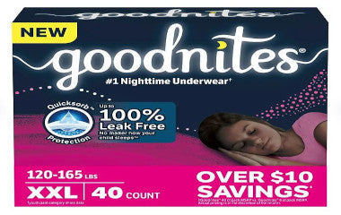GOODNITEGRL-XXL-Goodnites Girls' Nighttime Underwear, Size XXL (120-165 lbs) Disposable Heavy Absorbency