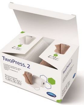 HAR931687-TwoPress 2 4 Inch X 7 Yard / 4 Inch X 8-9/10 Yard Standard Compression Self-adherent Closure Tan / White