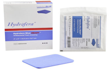 HYDHBRS4520-Hydrofera Blue Antibacterial Foam Dressing READY 4in x 5in Rectangle Non-Adhesive without Border Sterile