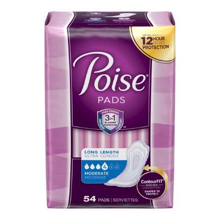 KIM39299-Bladder Control Pad Poise 12.20 Inch Length Moderate Absorbency Absorb-Loc One Size Fits Most Female Disposable
