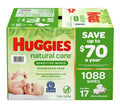 KIM949787-Huggies Natural Care Sensitive Baby Wipes, Fragrance Free, 64 Wipes/Pack, 17 Packs/Case