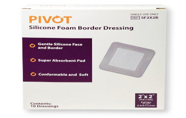 LMPSF2X2B-Pivot Silicone Foam 2in x 2in Border Dressing, 1in x 1in Pad