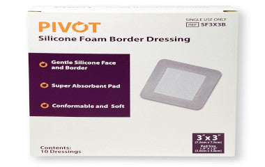 LMPSF3X3B-Pivot Silicone Foam 3in x 3in Border Dressing, 1.5in x 1.5in Pad