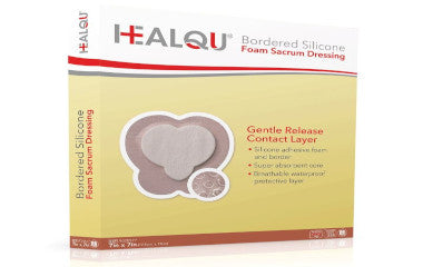MEG9020577-HealQu Silicone Foam Sacrum Dressing, Adhesive Border,  7 in. x 7 in. (Box of 5)