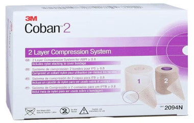 MMM2094N-3M Coban 2 Layer Compression System 2 9/10yrd x 4in / 4in x 5 1/10yrd 35-40mmHg Self-adherent / Pull On Closure Tan / White NonSterile