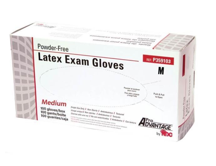 NDCP359103-Latex Exam Glove, Powder Free (PF), Medium, 100/bx