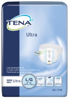 Tena Ultra product packaging with a blue and white design.
