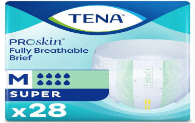 TENA ProSkin fully breathable brief packaging with 28 count on a white background