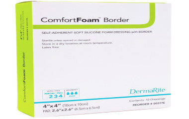 SIO00317E-ComfortFoam Silicone Foam Border Dressing  4in x 4in Square Silicone Adhesive with Border Sterile