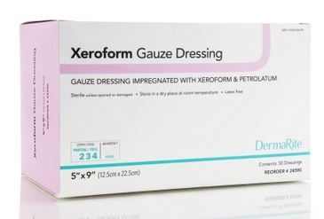 SIO24590-Xeroform Gauze Wound Dressing Impregnated w/Xeroform & Petrolatum 5in x 9in