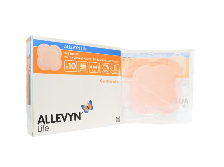 Pack of Allevyn bandages with visible branding on a white background