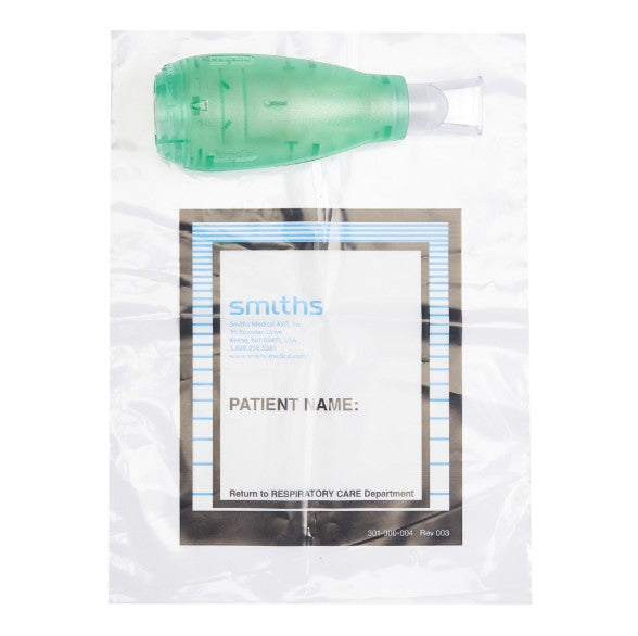 Green medical device in a clear packaging with 'smiths' branding.
